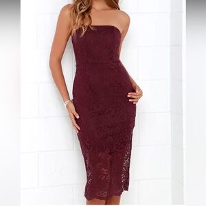 Bewitched By You Burgundy Strapless Lace Dress